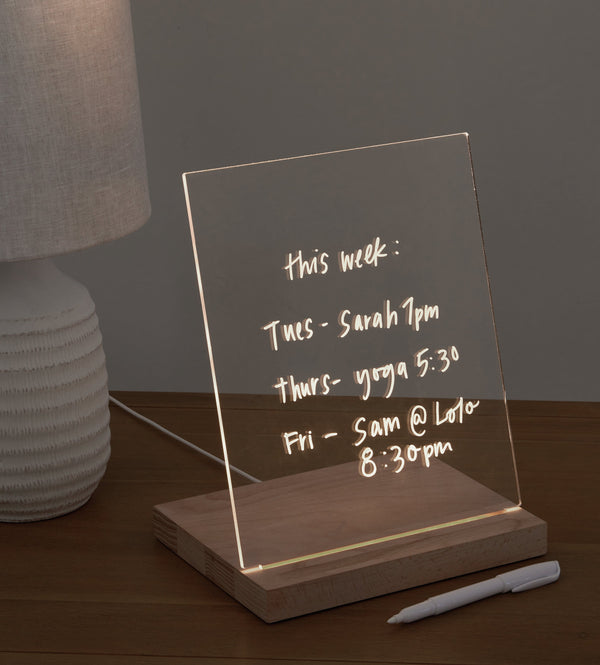 Clear Acrylic 9" x 7" x 12" Dry Erase Board, Acrylic Lit Memo Tablet
