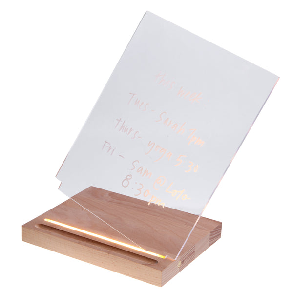 Clear Acrylic 9" x 7" x 12" Dry Erase Board, Acrylic Lit Memo Tablet, Includes White Wet Erase