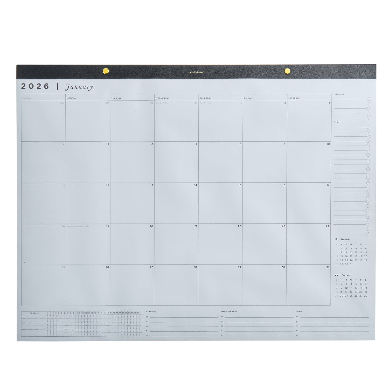 2026 Vegan Leather Desktop Calendar - 22" x 17" - 12 Months - December-January 105877 russell+hazel Calendar