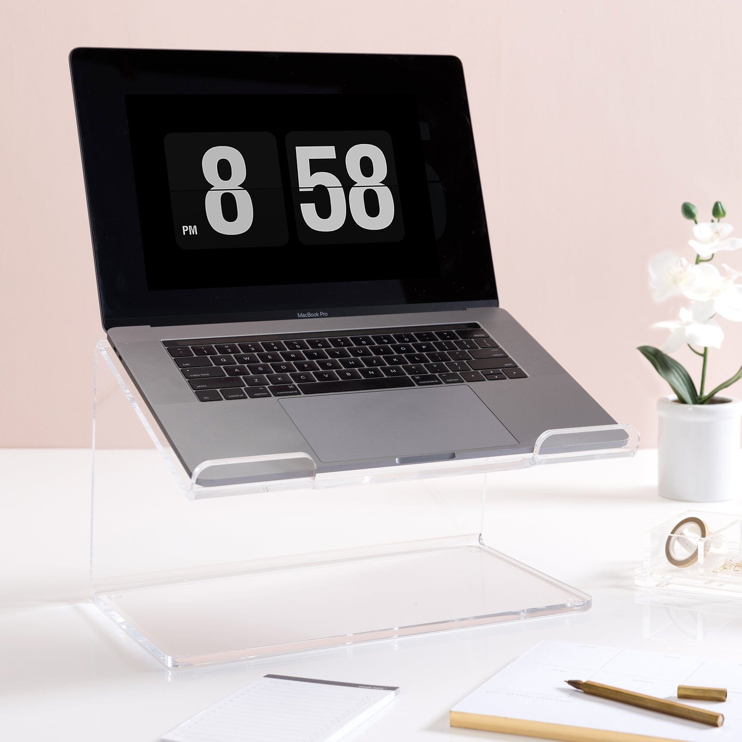 Clear Acrylic Laptop Stand, 14" x 12.125" x 8.75", with Cable