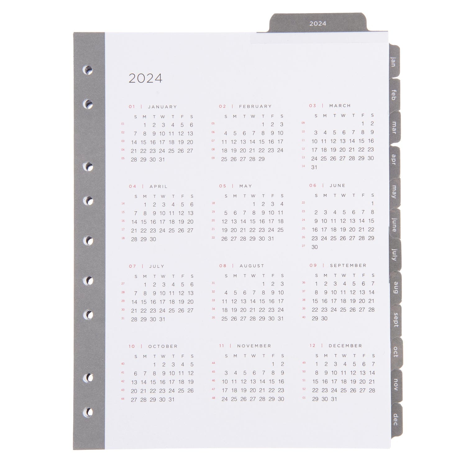 50 Pack of 2024 Mini Calendar Tabs 12 Pages With Sewn Binding