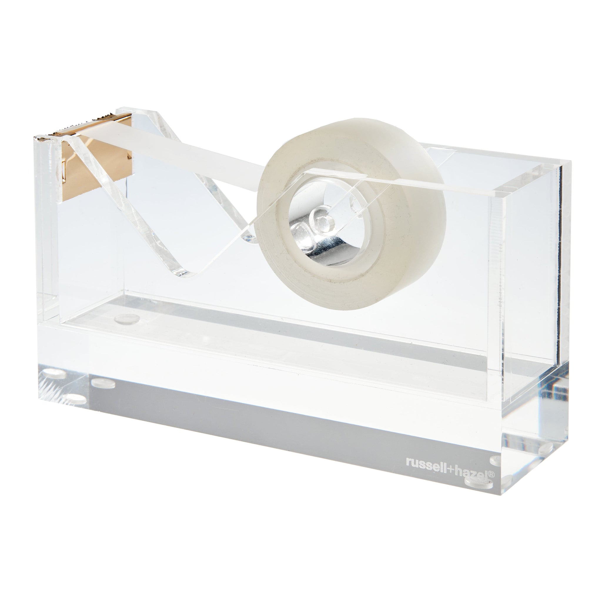 Clear Acrylic Desktop Tape Dispenser, 6 x 3.375 x 1.8125, with Gold Tone  Hardware (31734)