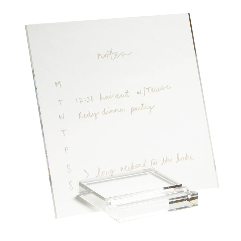 Clear Acrylic 12"x12" Dry Erase Board with 5"x 6"x 0.79" Base, Includes Wet Erase Marker (31384