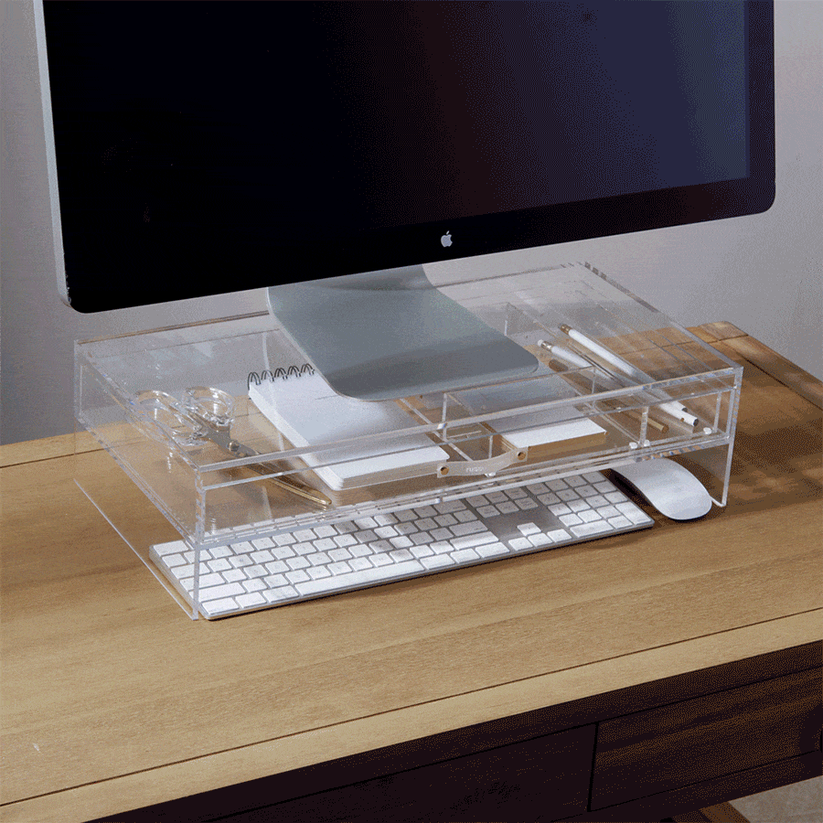 Clear Acrylic Monitor Stand with Drawer 20