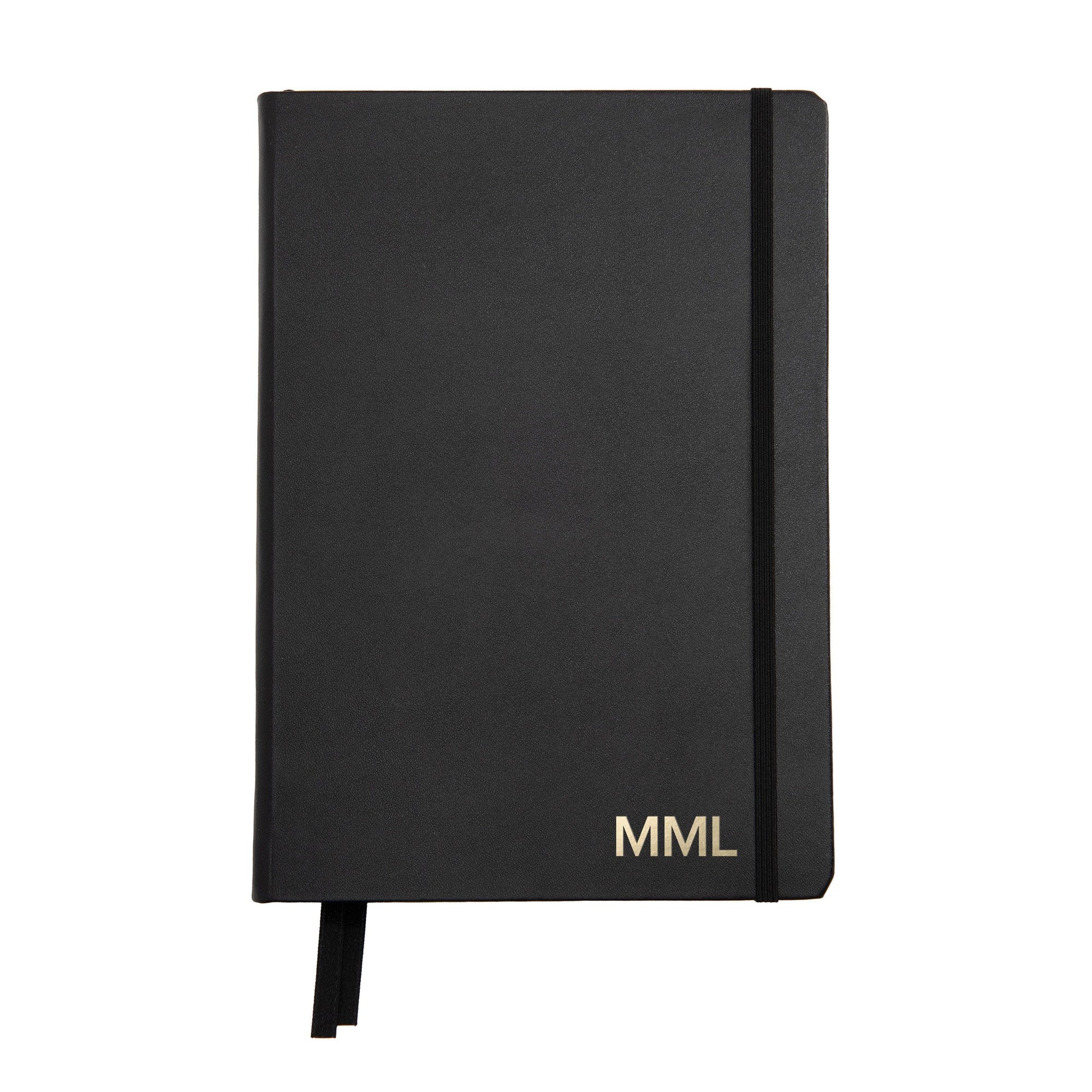 Monogrammed A5 Hardcover Journal - Vegan Leather Black / Gold Foil 59922P russell+hazel Journal